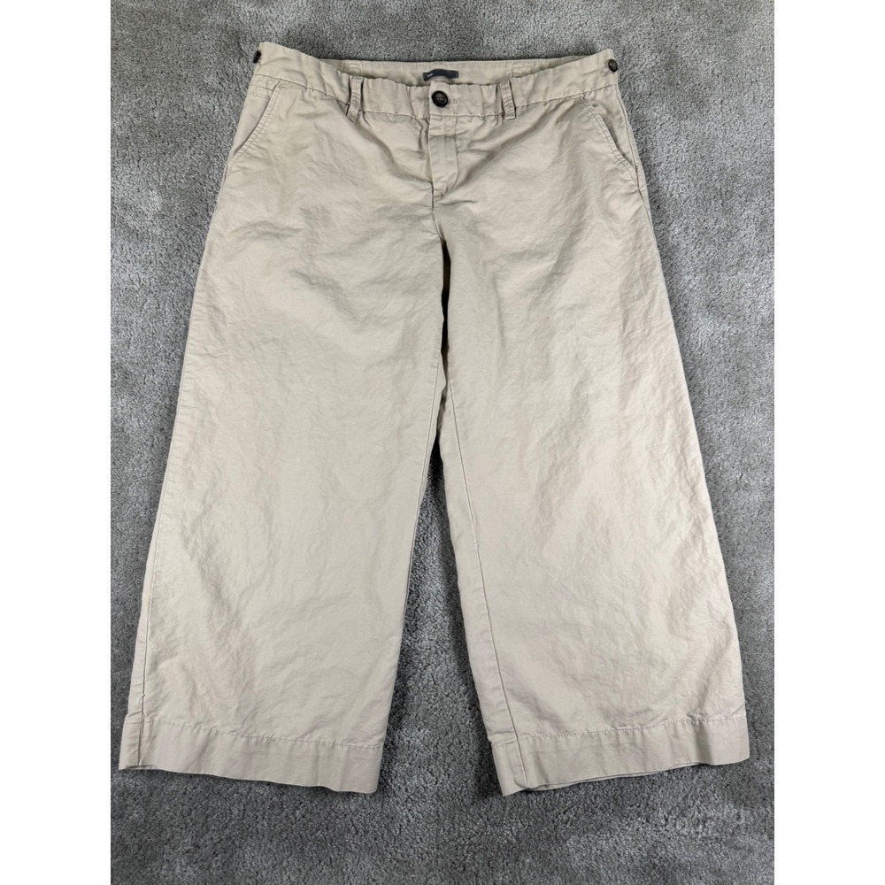 Gap Womens Khaki Tan Linen Cotton Blend Wide Leg Cropped Pants Size 16